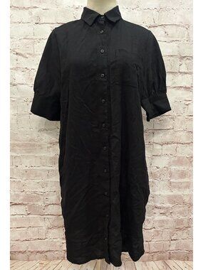 Old Navy Womens XS Linen Blend Shirt Dress Short Sleeve Button Front Black NEW